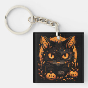 Porte-clefs Halloween envoûtant : Chat noir parmi les Citrouil
