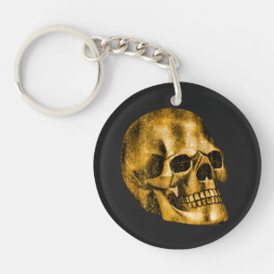 Porte-clefs Halloween gothique noir Cool de luxe crâne d'or