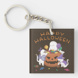 Porte-clefs Halloween heureux : Chats et fantômes