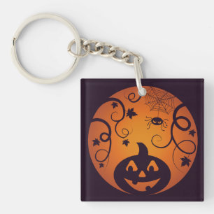 Porte-clefs Halloween Jack-o'-lantern citrouille visage et ara