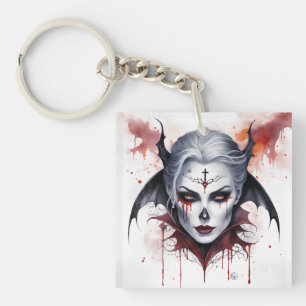 Porte-clefs Halloween mystique Vampire femme Aquarelle