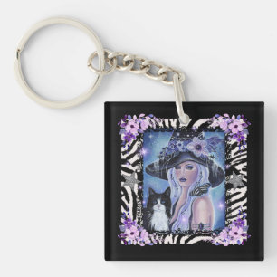 Porte-clefs Halloween Witch avec tuxedo cat Par Renee L