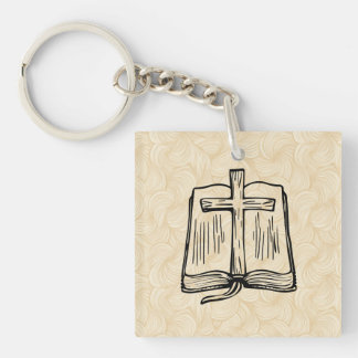 Porte-clefs Hand-Drawn Bible and Cross Sketch Acrylic Keychain