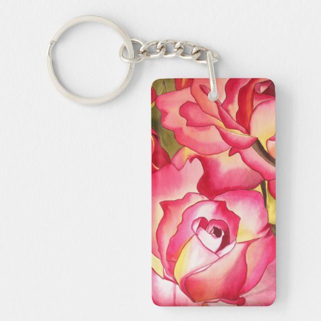 Porte-clefs Hannah Gordon rose rose aquarelle art (Devant)