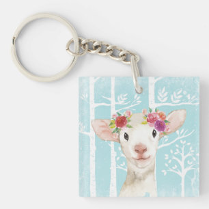 Porte-clefs Happy Animal avec Fleurs en Bleu Forêt-Mouton