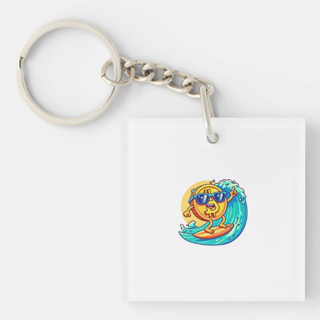 Porte-clefs Happy Bitcoin Wearing Sunglasses Surfing a Blockch (Devant)