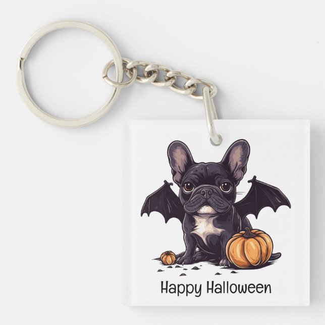 Porte-clefs Happy Halloween Français Bulldog Bat Wings Citroui (Devant)