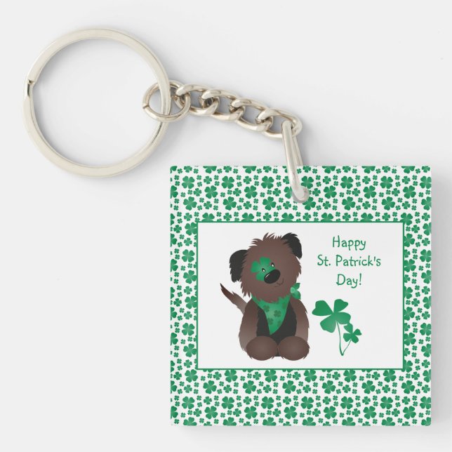 Porte-clefs Happy Jour de la Saint Patrick Chien quatre feuill (Devant)