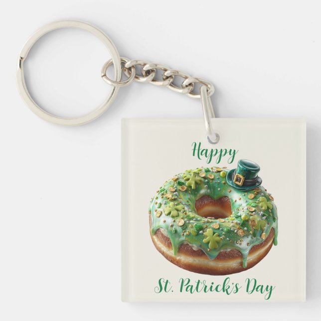 Porte-clefs Happy St. Patrick’s Day Donut with Leprechaun Hat (Devant)