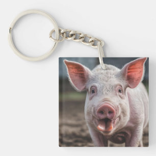Porte-clefs Happy White Pig Tongue Poke,
