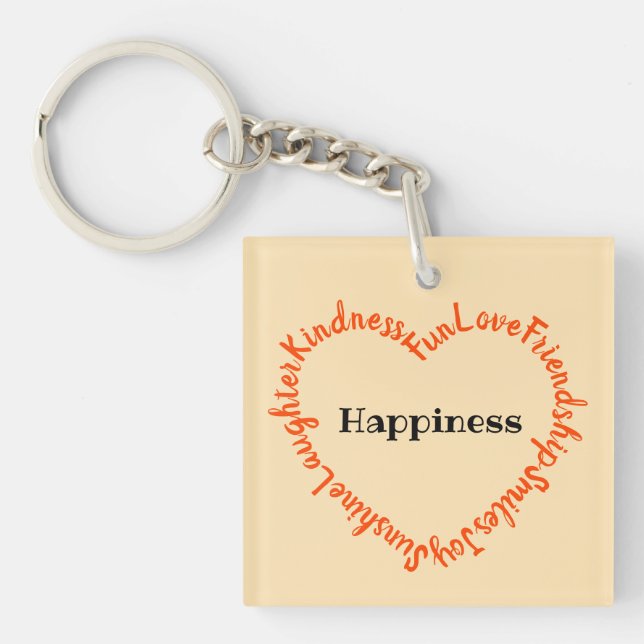 Porte-clefs Happy Words Heart Orange and Peach (Devant)