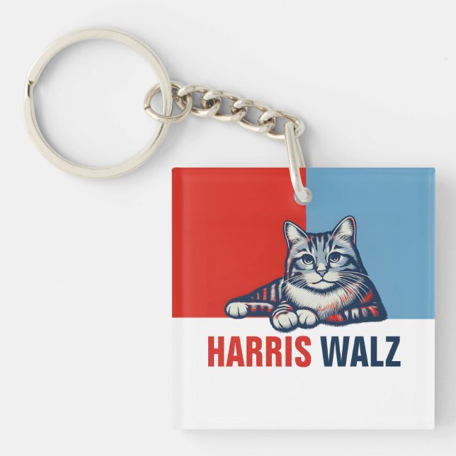 Porte-clefs Harris Walz 2024 Manifestement Red Blue Cat (Devant)