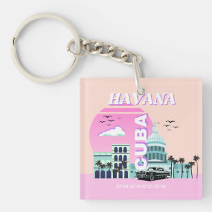Porte-clefs Havana Cuba Pink Travel Art