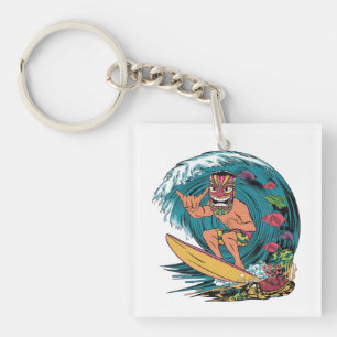 Porte-clefs Hawaii surf vintage badge coloré avec homme en