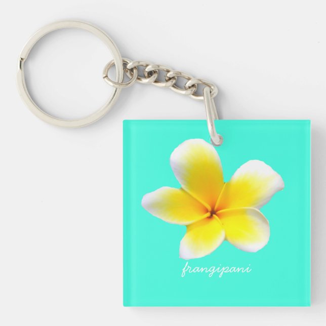Porte-clefs Hawaiian white plumeria flower  frangipani (Devant)