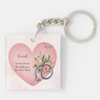 Porte-clefs Heart Floral Stethoscope Nurse Colleague Gratitude