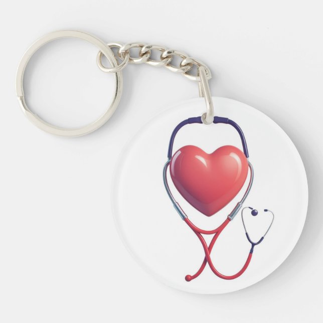 Porte-clefs Heart & Stethoscope Keychain | Gift for Nurses & D (Devant)
