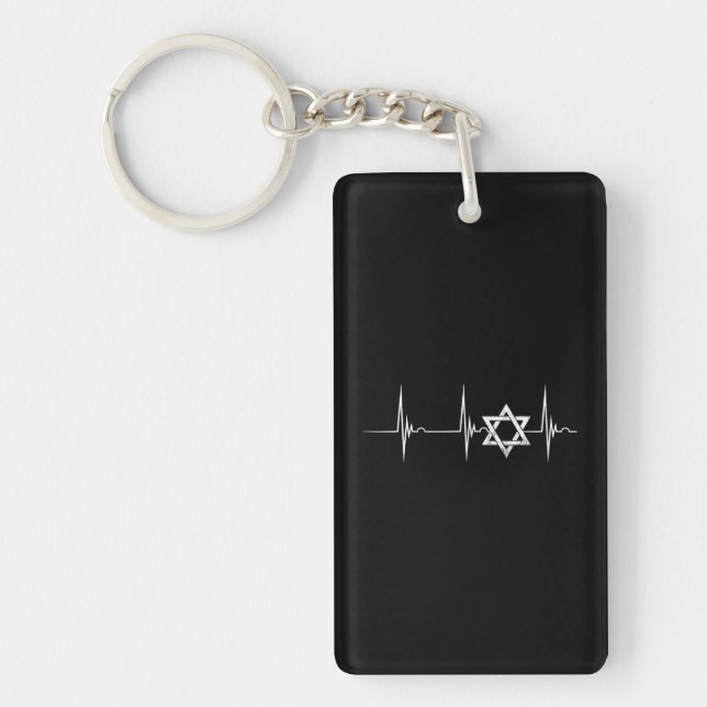 Porte-clefs Heartbeat EKG Pulse Star De David Hanoukka Juif (Devant)