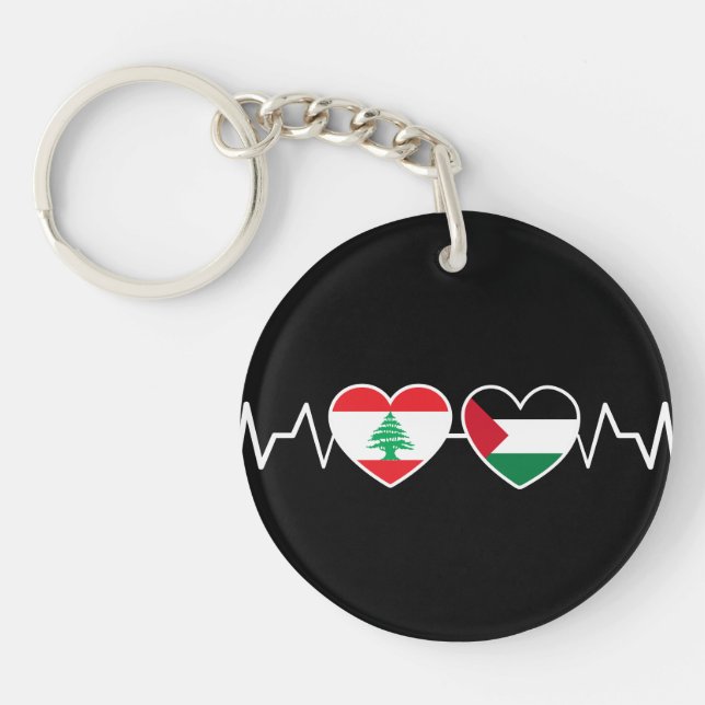 Porte-clefs Heartbeat Lebanon Palestine Unity drapeaux. (Devant)