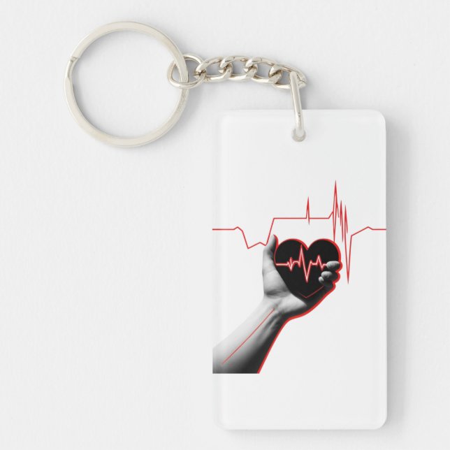 Porte-clefs Heartbeat Love Design – Hand Holding Heart  (Devant)