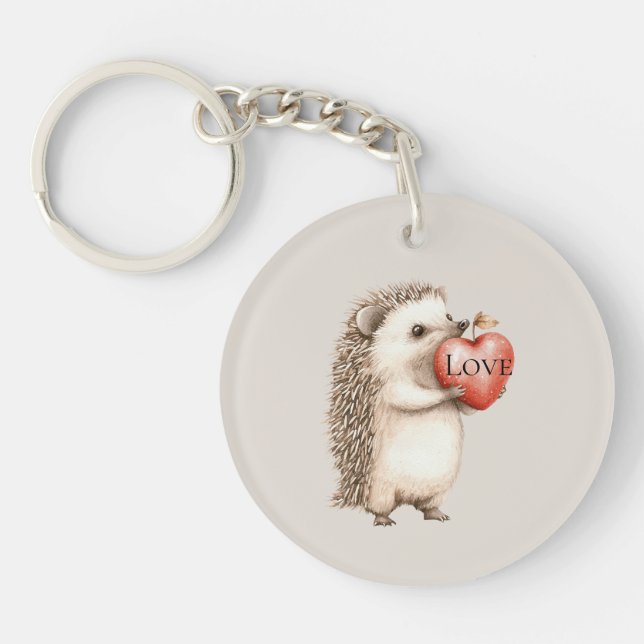 Porte-clefs Hérisson Adorable avec Amour de Cœur Rouge (Devant)