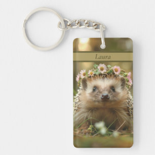 Porte-clefs Hérisson mignon avec une couronne de fleurs