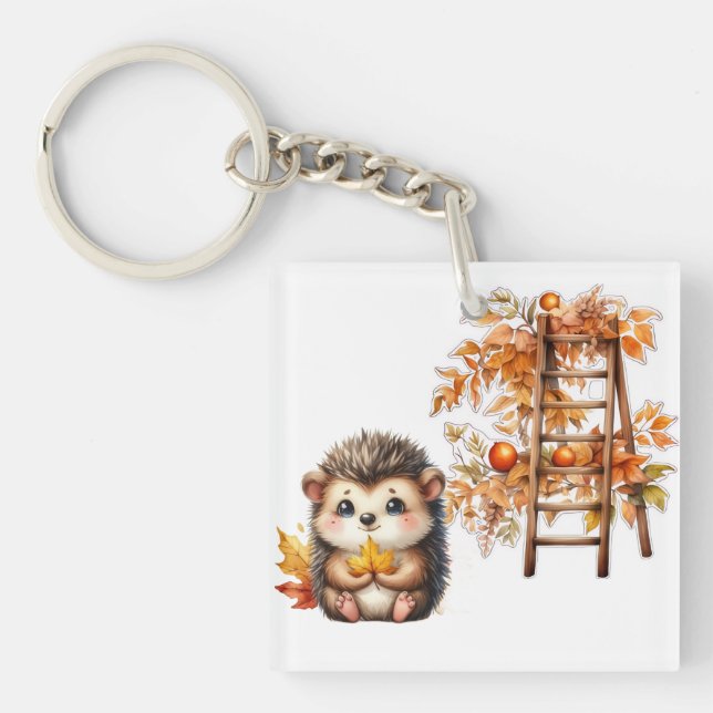 Porte-clefs Hérisson mignon d'automne avec illustration d'éche (Devant)