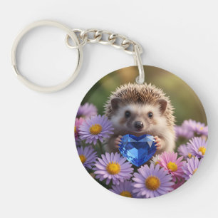Porte-clefs Hérisson mignon de septembre avec cœur de saphir