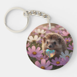 Porte-clefs Hérisson mignon d'octobre avec cœur d'opale