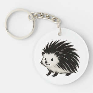 Porte-clefs Hérisson minimaliste - Design animal d'encre noire