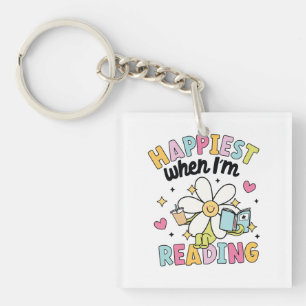 Porte-clefs Heureuse quand je lis un livre de lecture de fleur