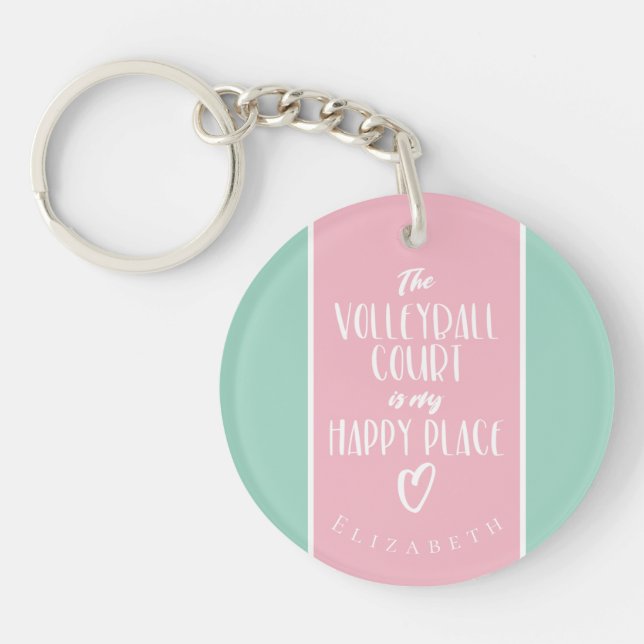 Porte-clefs heureux endroit menthe rose coutume fille volley-b (Devant)