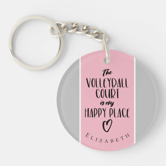 Porte-clefs heureux endroit rose gris coutume fille de volley- (Devant)