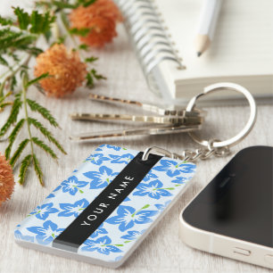 Porte-clefs Hibiscus Bleu, Fleurs Bleues, Votre Nom