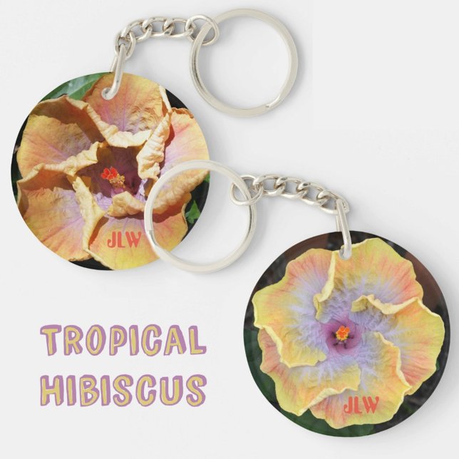Porte-clefs Hibiscus Fleurs Jaunes et Lilac avec Initiales (Créateur téléchargé)