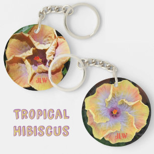 Porte-clefs Hibiscus jaune et lilas, fleurs avec initiales