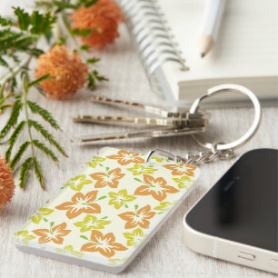 Porte-clefs Hibiscus jaune, Hibiscus orange, Motif floral