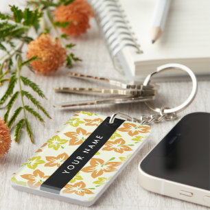 Porte-clefs Hibiscus Jaune, Hibiscus Orange, Votre Nom