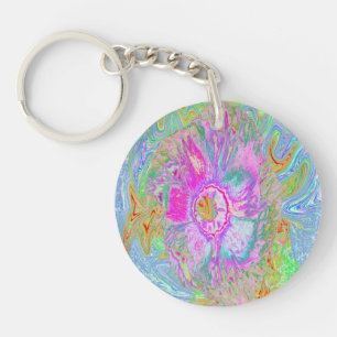 Porte-clefs Hibiscus psychédélique rose-chaud et ultra-violet