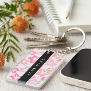 Porte-clefs Hibiscus Rose, Fleurs Roses, Votre Nom