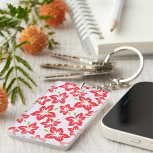 Porte-clefs Hibiscus rouge, fleurs rouges, motif de fleurs