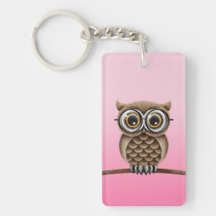 Porte-clefs Hibou Brown pelucheux mignon avec des verres de