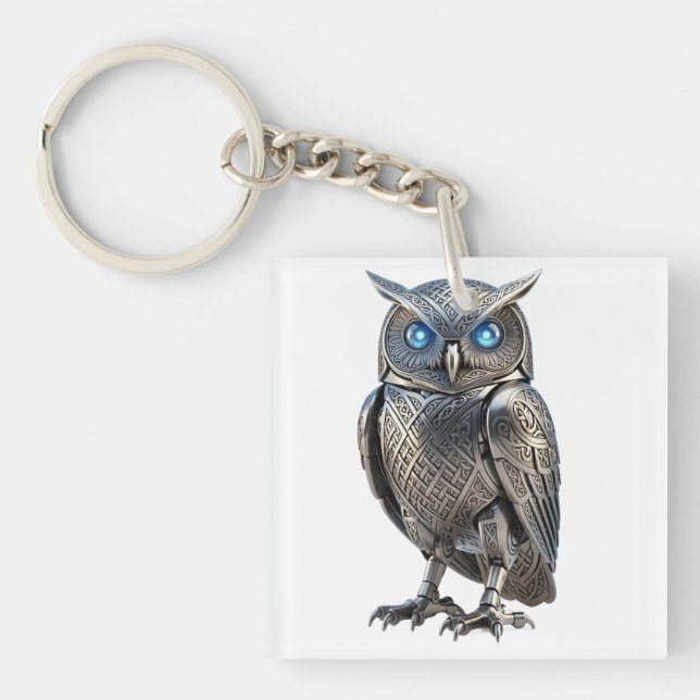 Porte-clefs Hibou mécanique celtique argent Steampunk (Devant)