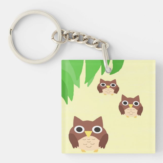 Porte-clefs hibou peinture art (Devant)