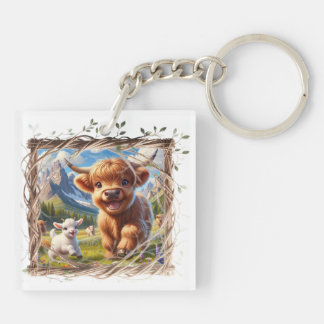Porte-clefs Highland Cow Acrylique Porte - clé - Rustic Farm C