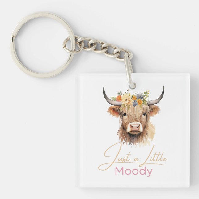 Porte-clefs Highland Cow Just Little Moody Flower Cow Farm (Devant)