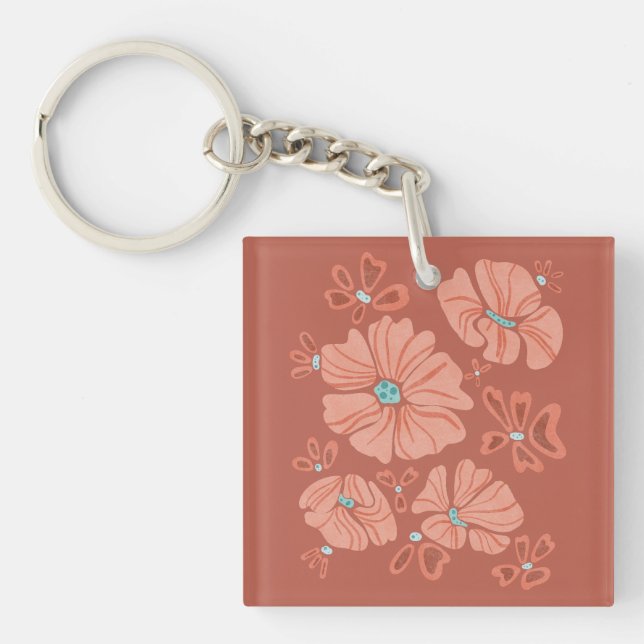 Porte-clefs Hippie Blooms : Artwork Abstrait Red Flower Power (Devant)