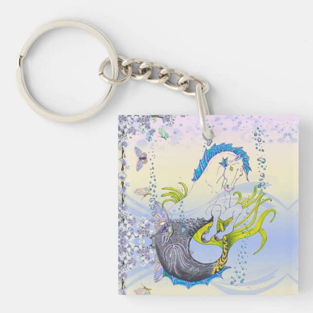 Porte-clefs Hippocampe (crâne) avec bleu/violet/beige (Devant)