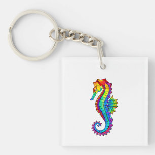 Porte-clefs Hippocampe polygonal arc-en-ciel
