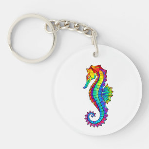 Porte-clefs Hippocampe polygonal arc-en-ciel